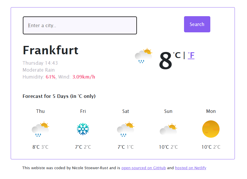 Preview of React Weather App